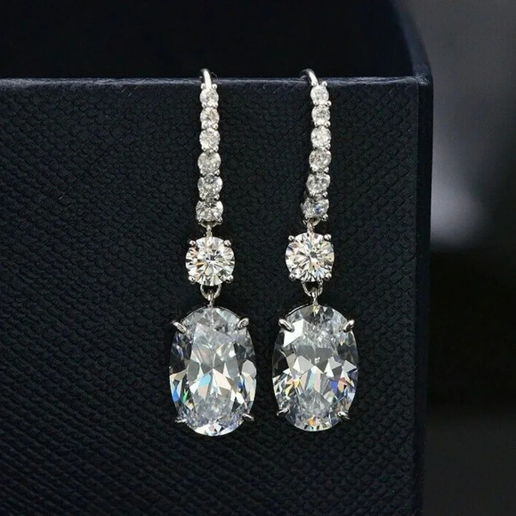 NEW 18k White Gold Diamond Dangle Drop Earrings - Picture 1 of 5